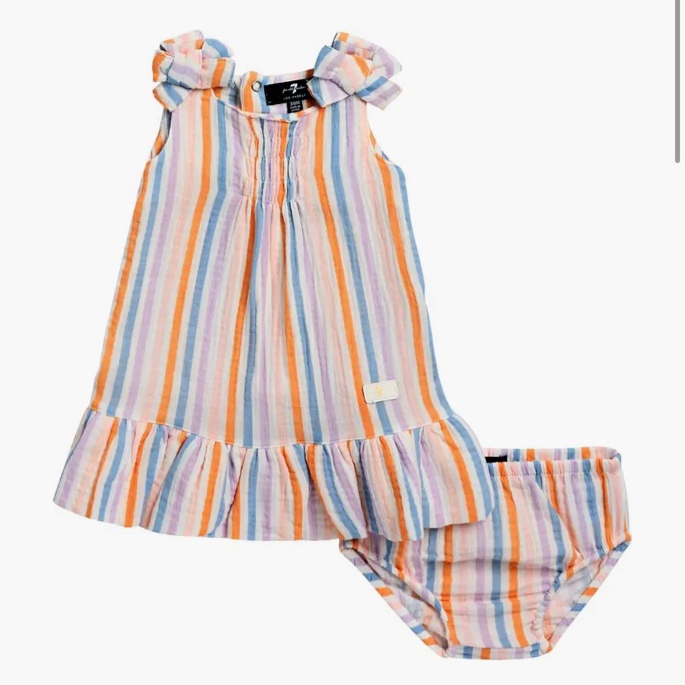 7 For All Mankind Just Preachy Smocked Cotton Baby Dress & Bloomers